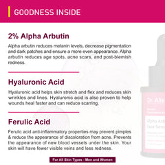 Dr. Alies Professional 2% Alpha Arbutin Face Serum With Hyaluronic Aid for Uneven skin Tone, Pigmentation & Dark Spots Removal | Men & Women (30 ml)