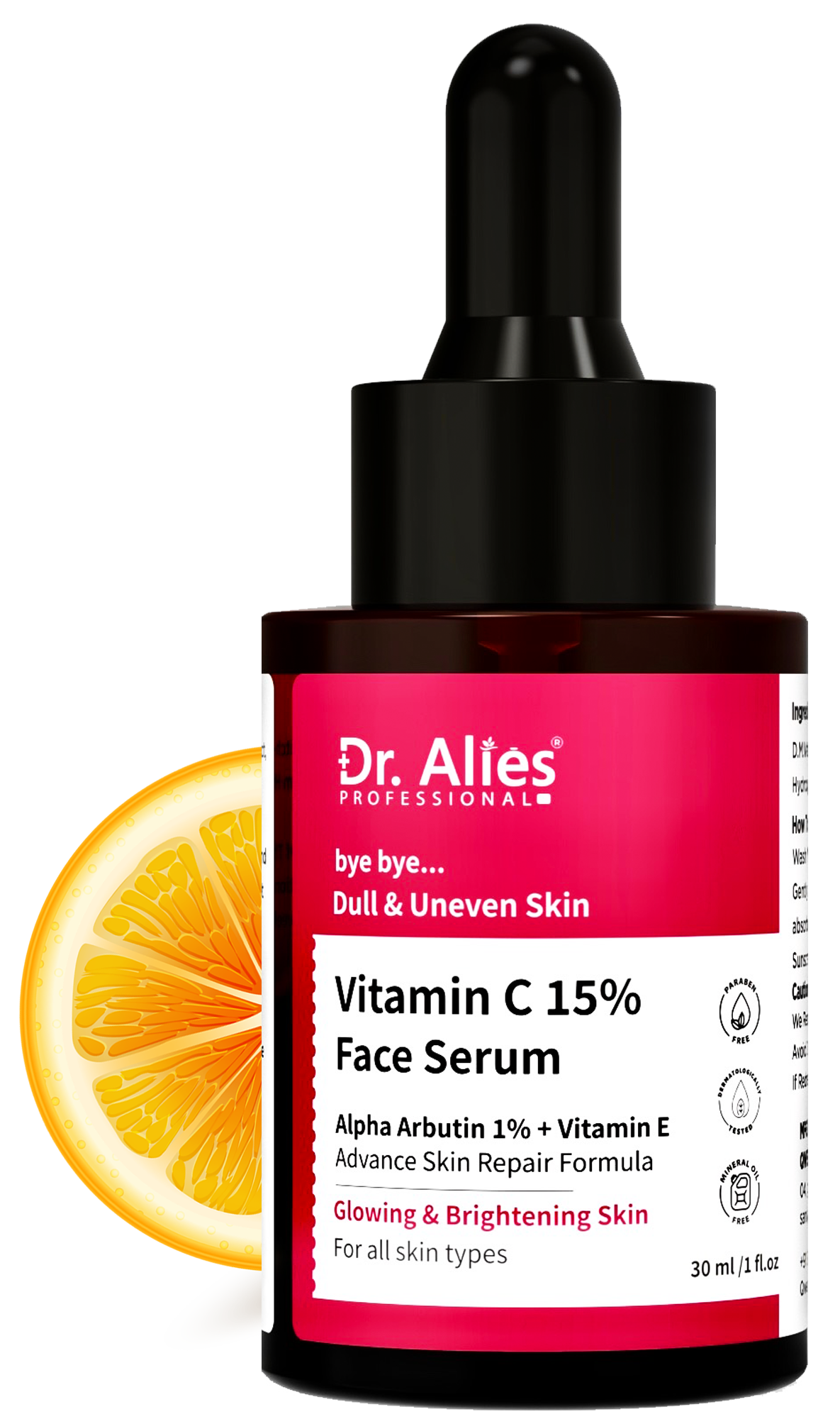 Dr. Alies - Professional 15% Vitamin C Face Serum With Vitamin E & Ferulic Acid For Glowing Skin | Advanced Skin Repair Formula With Power of 1% Alpha Arbutin for Brightening Skin & Dark Spots | 30ml Pack