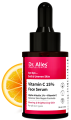 Dr. Alies - Professional 15% Vitamin C Face Serum With Vitamin E & Ferulic Acid For Glowing Skin | Advanced Skin Repair Formula With Power of 1% Alpha Arbutin for Brightening Skin & Dark Spots | 30ml Pack