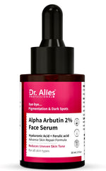 Dr. Alies Professional 2% Alpha Arbutin Face Serum With Hyaluronic Aid for Uneven skin Tone,  Pigmentation & Dark Spots Removal | Men & Women (30 ml)