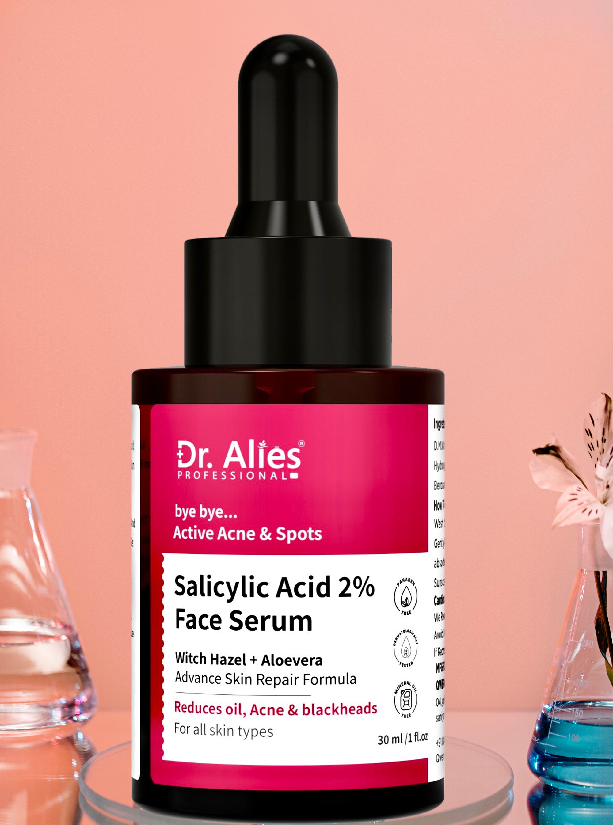 Dr. Alies Professional 2% Salicylic Acid Face Serum With Witch Hazel & Aloevera for Acne, Blackheads & Open Pores | For Oily Skin (30 ml) Unisx